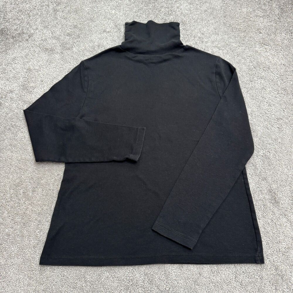 White Stag Long Sleeve Turtleneck Top Women Large 12-14 Black 100% Cotton Knit